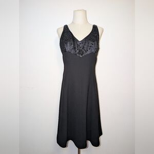 Elegant Black Silk And Beaded Bodice Midi Dress